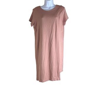 Vintage Meg XS Pullover Sheath Dress Pink Short Sleeves Lagenlook Asymmetric Hem